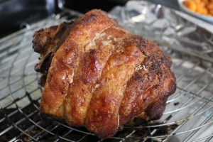 Rolled pork belly with the obligatory crackling